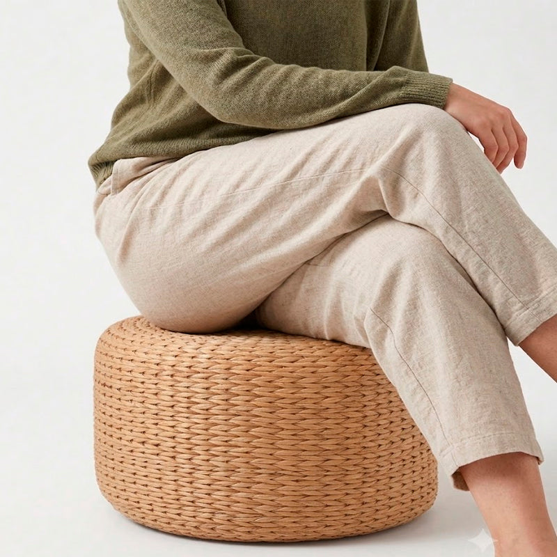Puff de Rattan Fibra Natural 43x27cm Crudo