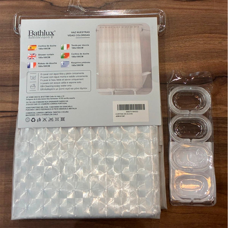 Cortina De Bano Transparente De Tela Impermeable 180*180cm + 12 Ganchos 1343