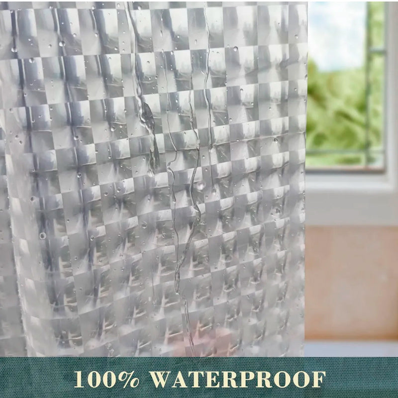 Cortina De Bano Transparente De Tela Impermeable 180*180cm + 12 Ganchos 1343