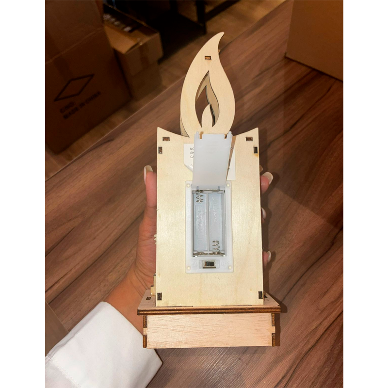 Vela Navideña Iluminada de Madera Adorno Navidad