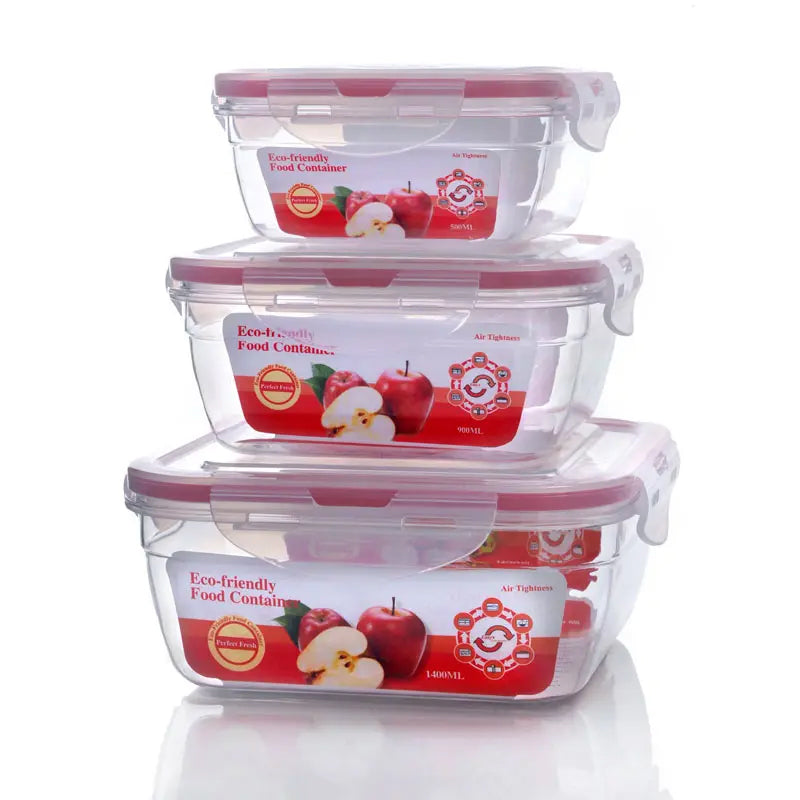Set De 3 Envases Cuadrados Con Tapas Para Colaccion Lonchera