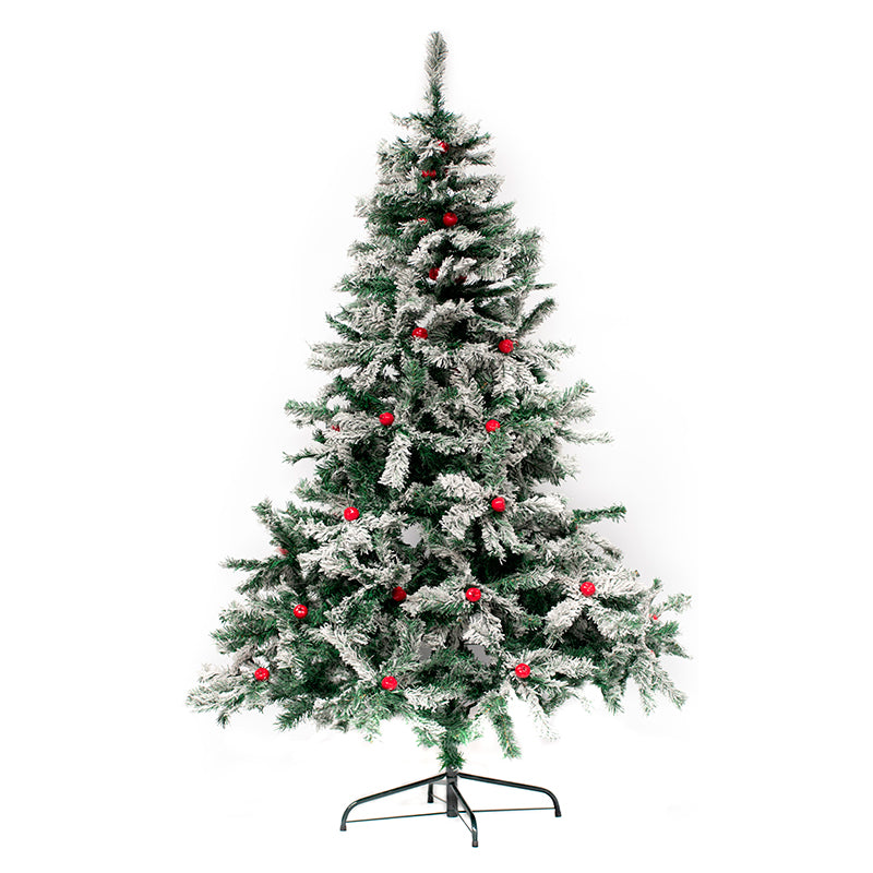 Árbol De Navidad Frondoso Nevado Con Manzanas 2.10m