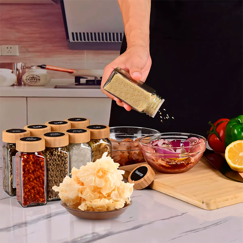 12 Frascos De Especias Con Tapa De Madera Tarros Condimentos