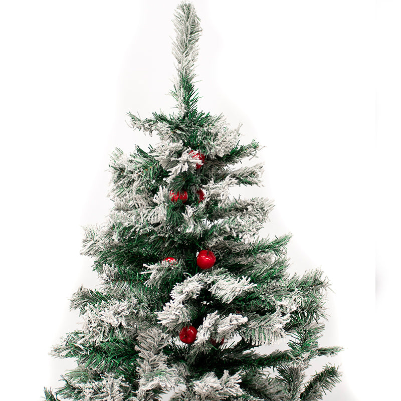 Árbol De Navidad Frondoso Nevado Con Manzanas 2.10m
