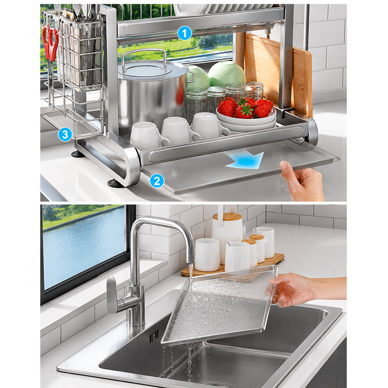Escurridor De Platos Inoxidable De 2 Niveles Organizador De Cocina con Portaservicio