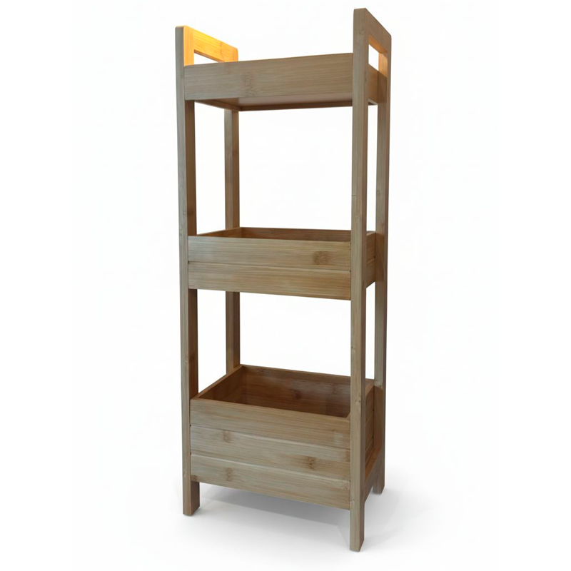 Mueble Baño Cocina 3 Niveles Con Cestas Estante Hogar Bambú Blanco
