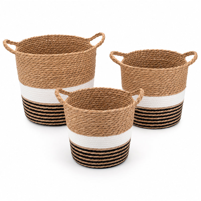 Set 3 Canastos Organizador De Hogar De Yute Natural Con Asa