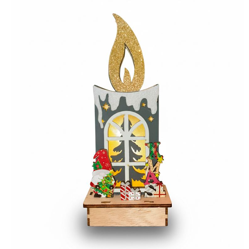 Vela Navideña Iluminada de Madera Adorno Navidad