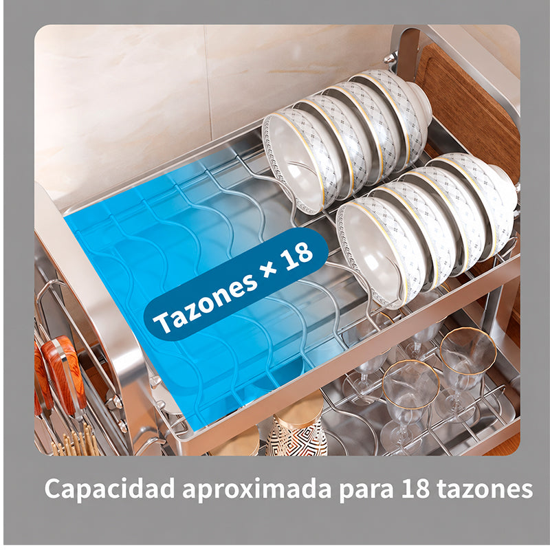 Escurridor De Platos Inoxidable De 2 Niveles Organizador De Cocina con Portaservicio