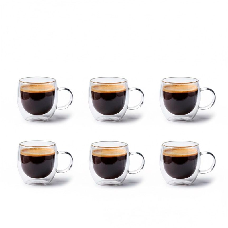 6 Taza Mug Espresso De Vidrio Doble Pared Para Café Té 80 ML