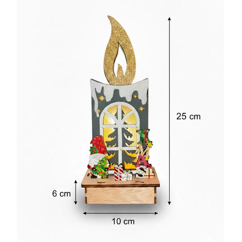 Vela Navideña Iluminada de Madera Adorno Navidad