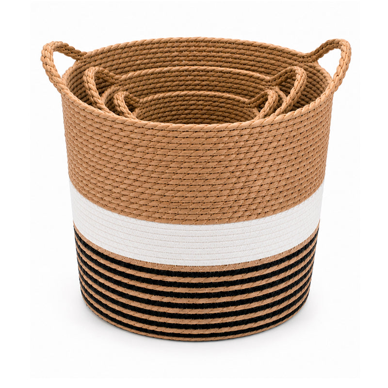Set 3 Canastos Organizador De Hogar De Yute Natural Con Asa