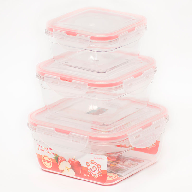 Set De 3 Envases Cuadrados Con Tapas Para Colaccion Lonchera