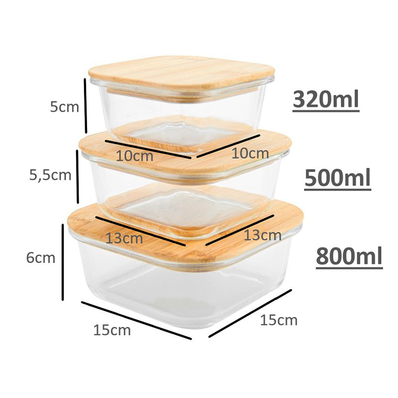Recipiente de Vidrio para Almacenamiento de Alimentos con Tapa de Bambú