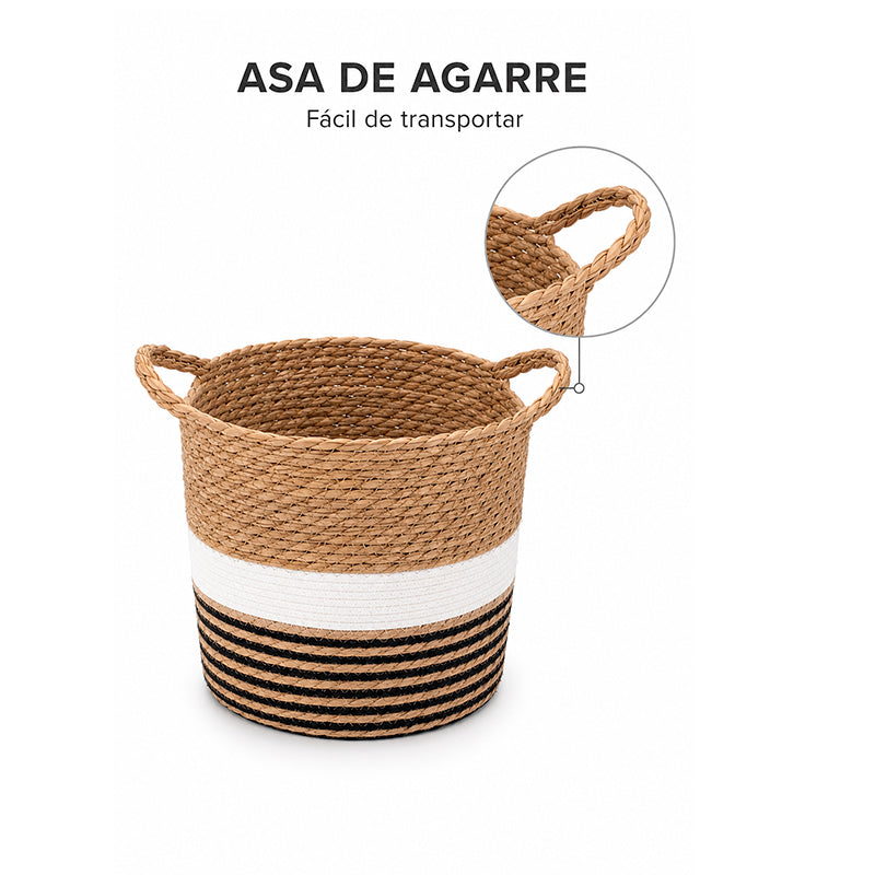 Set 3 Canastos Organizador De Hogar De Yute Natural Con Asa