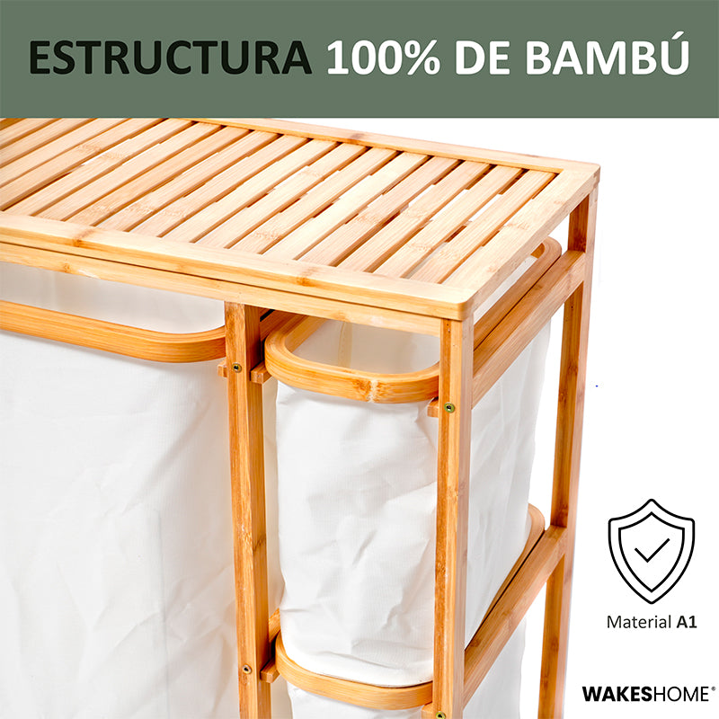 Cesto De Ropa Sucia Armable De Bambú Con Canastos Desplegables Wakeshome