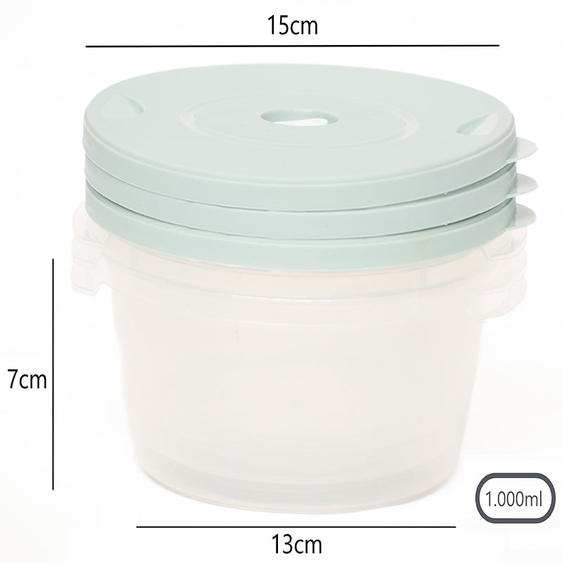 Set 3 Envases De Plastico Redondo Con Tapa Hermetica Mediano 1000ml