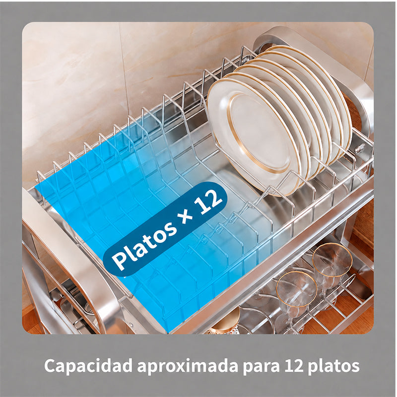Escurridor De Platos Inoxidable De 2 Niveles Organizador De Cocina con Portaservicio