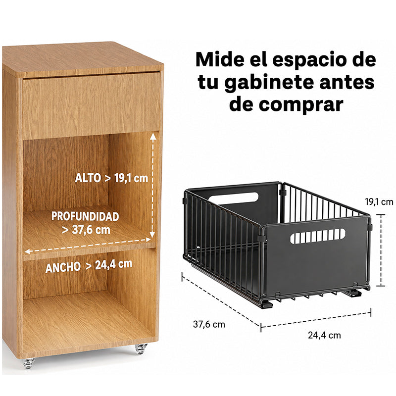 Set 2 Organizador Cocina Bajo Mesada Canasto Extraible Acero Inox