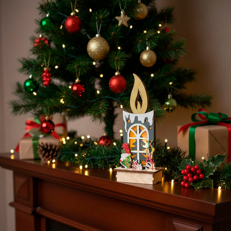 Vela Navideña Iluminada de Madera Adorno Navidad