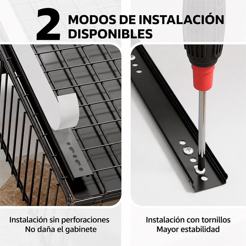 Set 2 Organizador Cocina Bajo Mesada Canasto Extraible Acero Inox