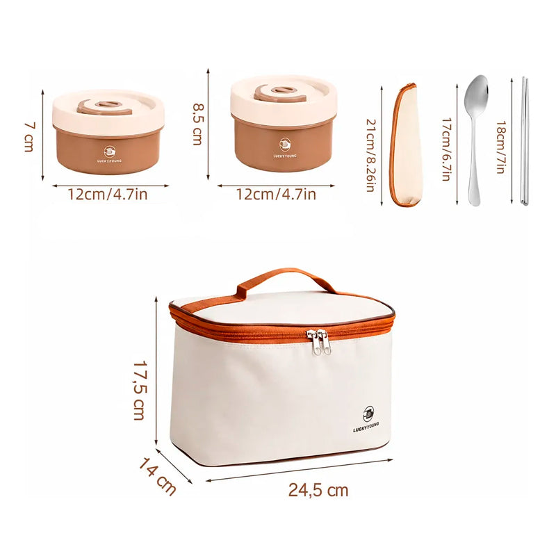 Fiambrera De Acero Inoxidable Set 4 Lonchera Térmica Apilable Multicapa y Estuche