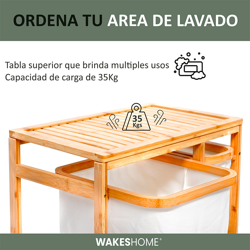 Cesto De Ropa Sucia Armable De Bambú Con Canastos Desplegables Wakeshome