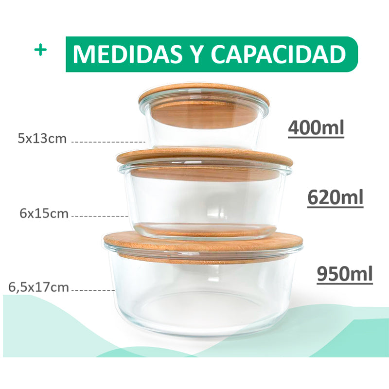 Recipiente de Vidrio para Almacenamiento de Alimentos con Tapa de Bambú