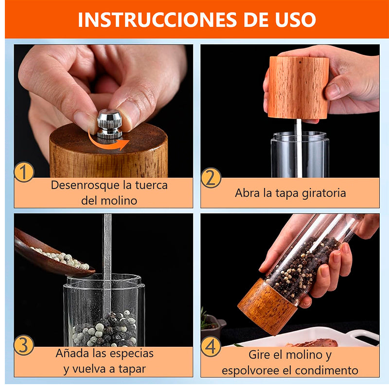 Pack 2 Salpimenteros Con Base Molinillo Manual Para Especias Marrón
