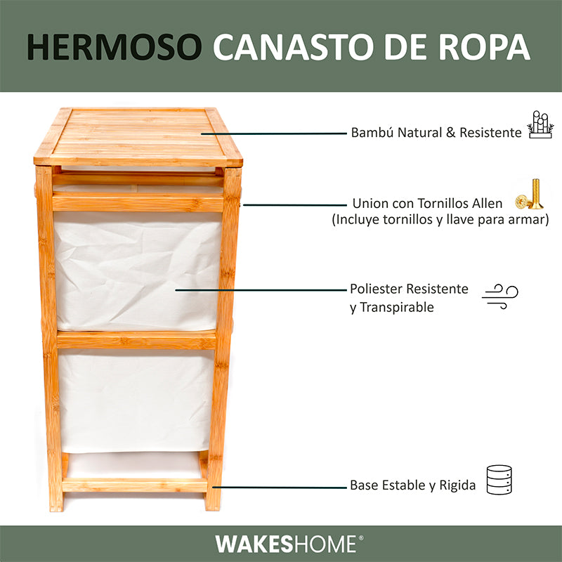 Cesto De Ropa Sucia Armable De Bambú Con Canastos Desplegables Wakeshome