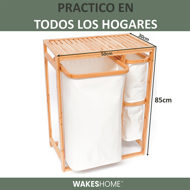 Cesto De Ropa Sucia Armable De Bambú Con Canastos Desplegables Wakeshome