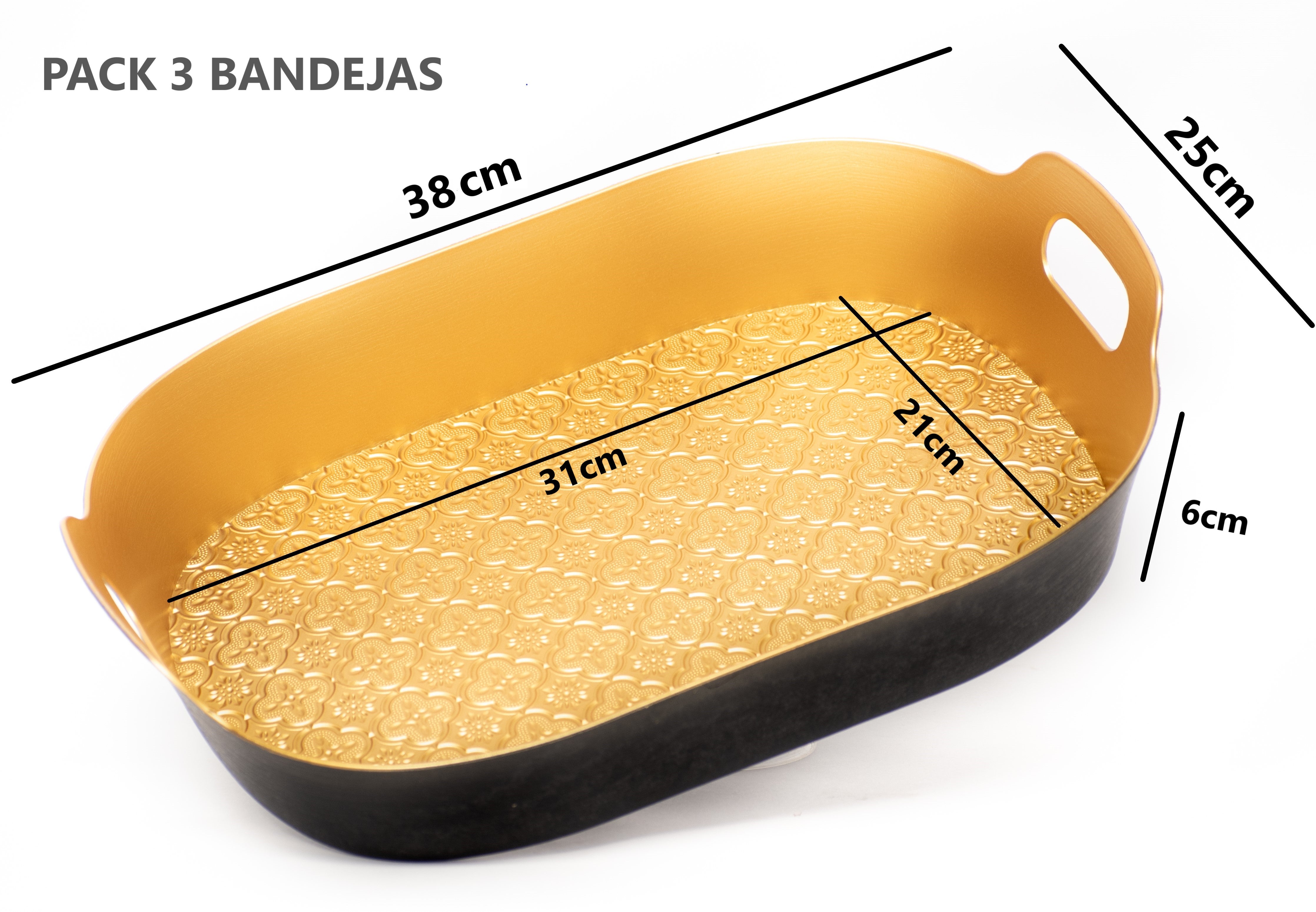 Set 3 Bandeja Brillante Ovalada Para Desayuno De Plastico