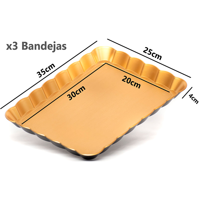 Set 3 Bandejas Brillante Para Desayuno De Plastico 25x35cm