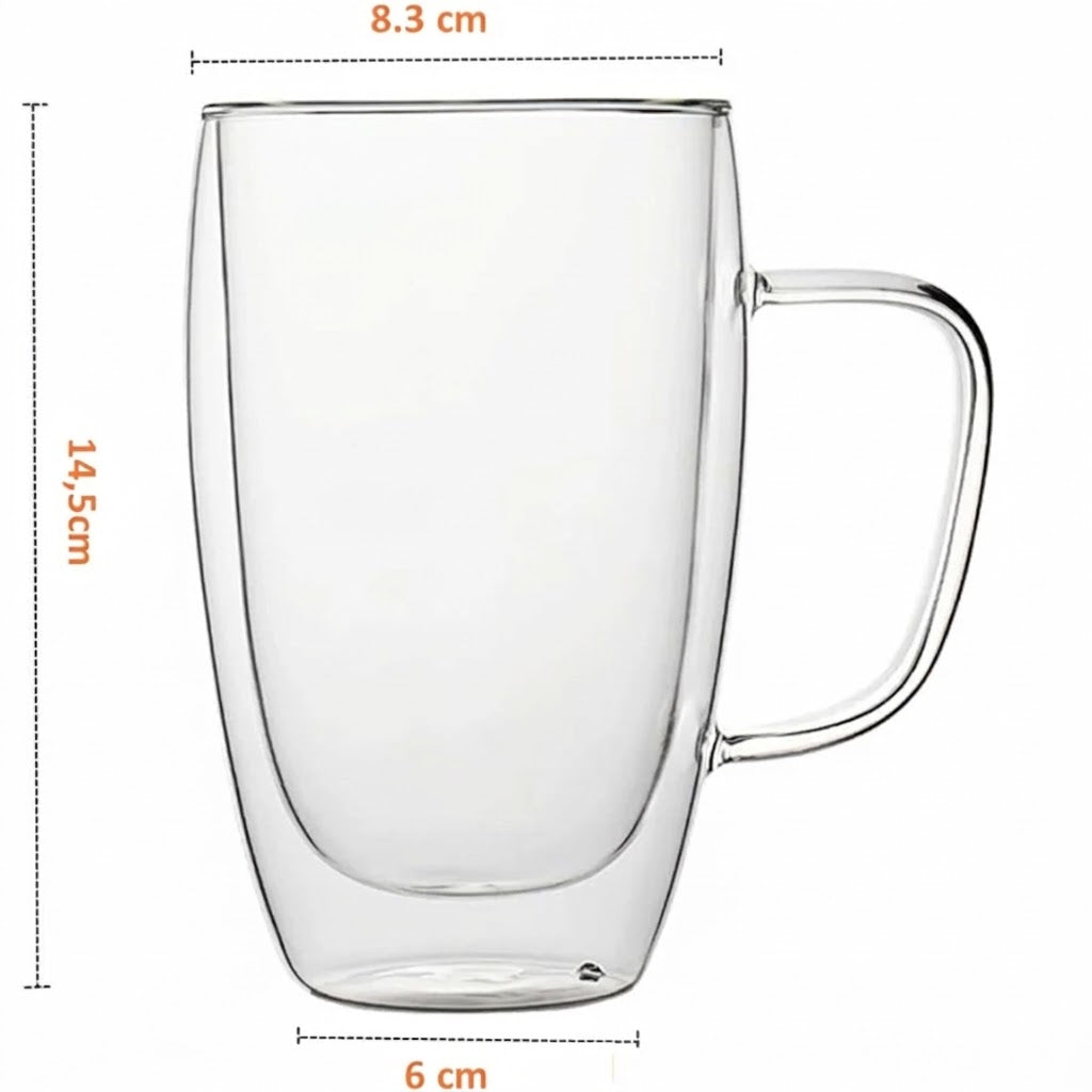 Set de 4 Tazas de Café Mug Vidrio de Doble Pared con Asa Meway