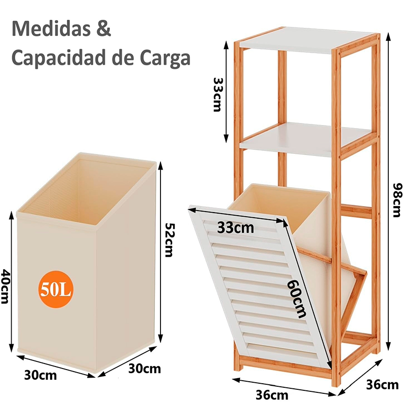 Estante De Baño De Bambú Cesto Ropa Estante Para Lavanderia Blanco | 925