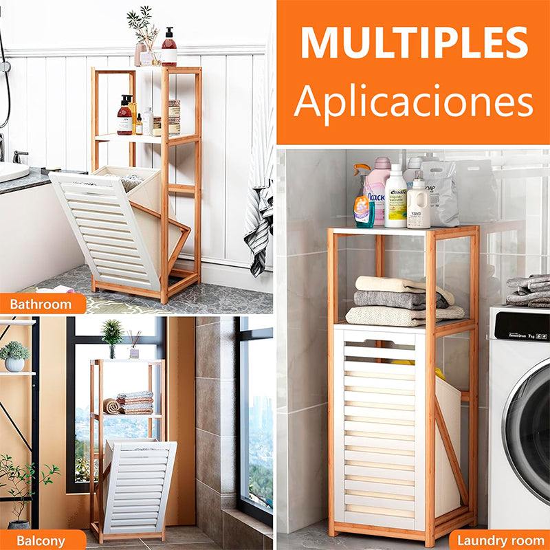 Estante De Baño De Bambú Cesto Ropa Estante Para Lavanderia Blanco | 925