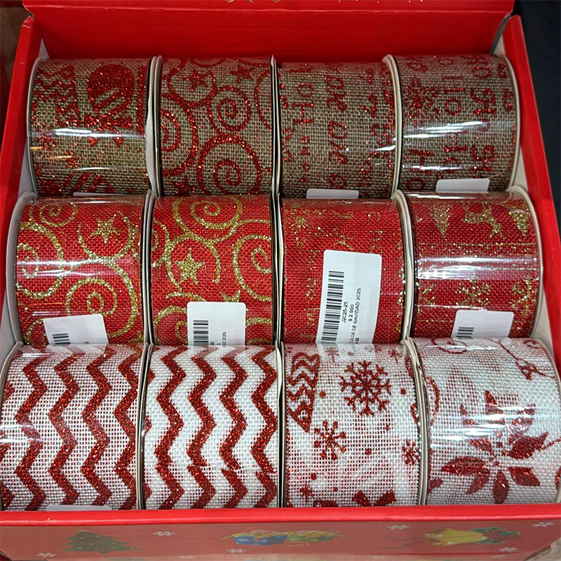 Pack 12 Mallas Navidad Cinta Decorativa Dearbol 6,3cm*2,7mts Multicolor Geometrico