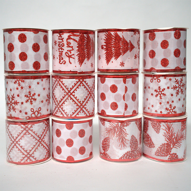 Pack 12 Mallas Navidad Cinta Decorativa Dearbol 6,3cm*2,7mts Multicolor Geometrico