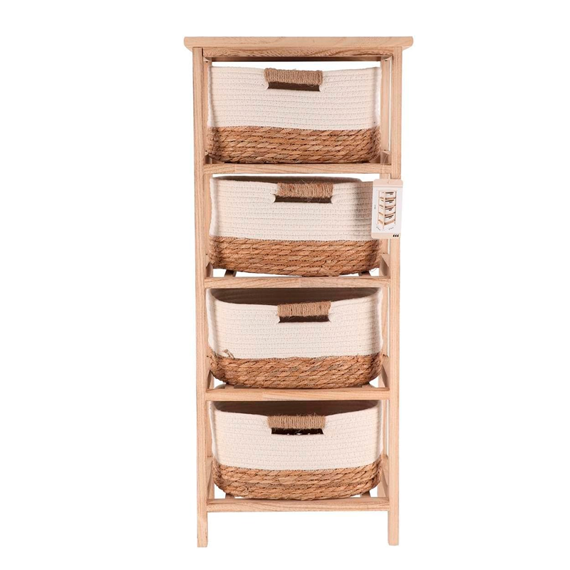 Mueble de Paulownia con 4 Cestas Tejido Algodon Natural Decohogar