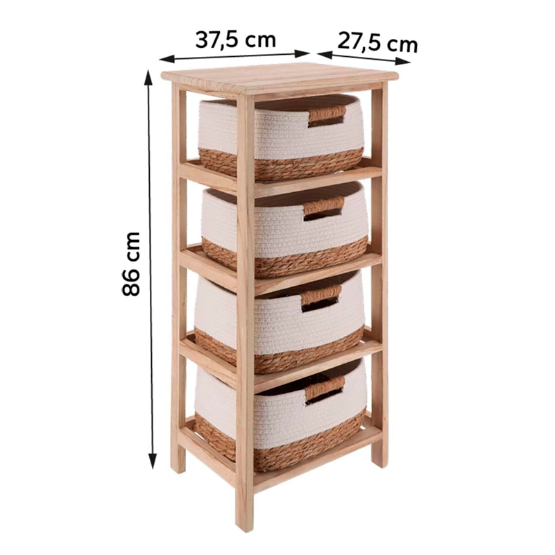Mueble de Paulownia con 4 Cestas Tejido Algodon Natural Decohogar