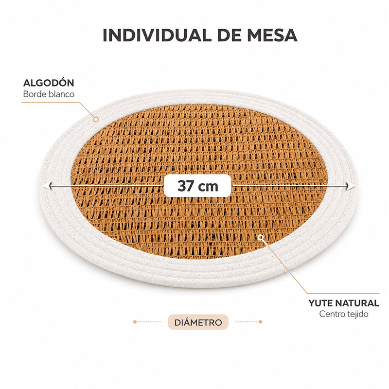 Individual de Mesa Cuerda de Algodon Mantel Redondo Yute