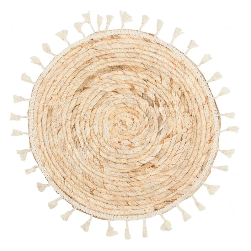 Individual Trenzado Mantel Redondo De 38cm Ratan Natural con Borlas