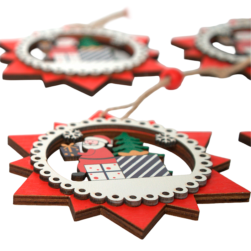 Pack 6 Adorno De Navidad Madera Decoracion De Pascua Para Arbolito 10cm