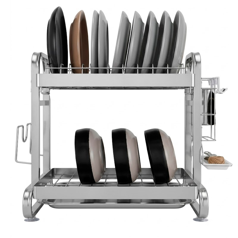 Escurridor De Platos Inoxidable De 2 Niveles Organizador De Cocina con Portaservicio