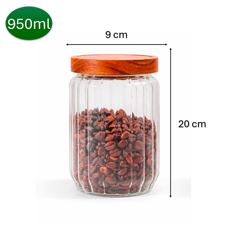 Recipiente de Almacenamiento de Vidrio en Relieve Frasco Hermético de Alimentos con Tapa de Madera