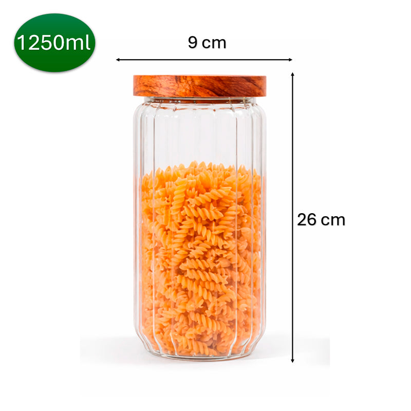 Recipiente de Almacenamiento de Vidrio en Relieve Frasco Hermético de Alimentos con Tapa de Madera