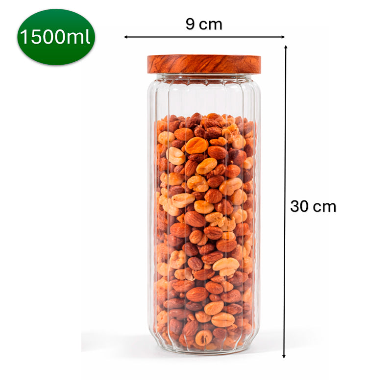 Recipiente de Almacenamiento de Vidrio en Relieve Frasco Hermético de Alimentos con Tapa de Madera