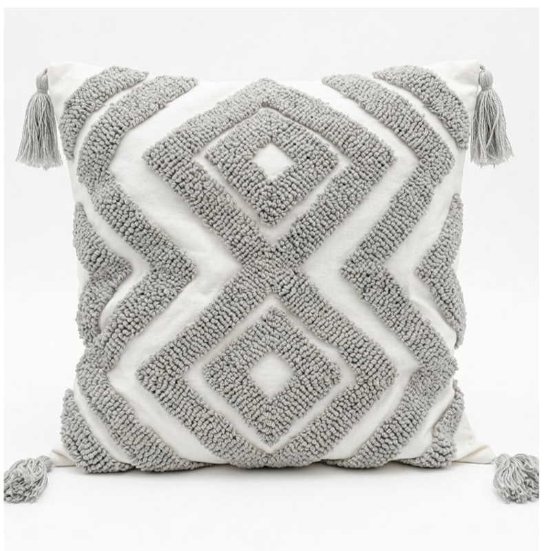 Funda de Cojín Boho Tejida con Borlas Funda Almohadon Sofa 45x45cm