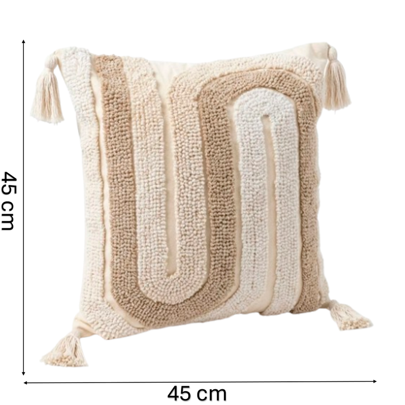 Funda de Cojín Boho Tejida con Borlas Funda Almohadon Sofa 45x45cm