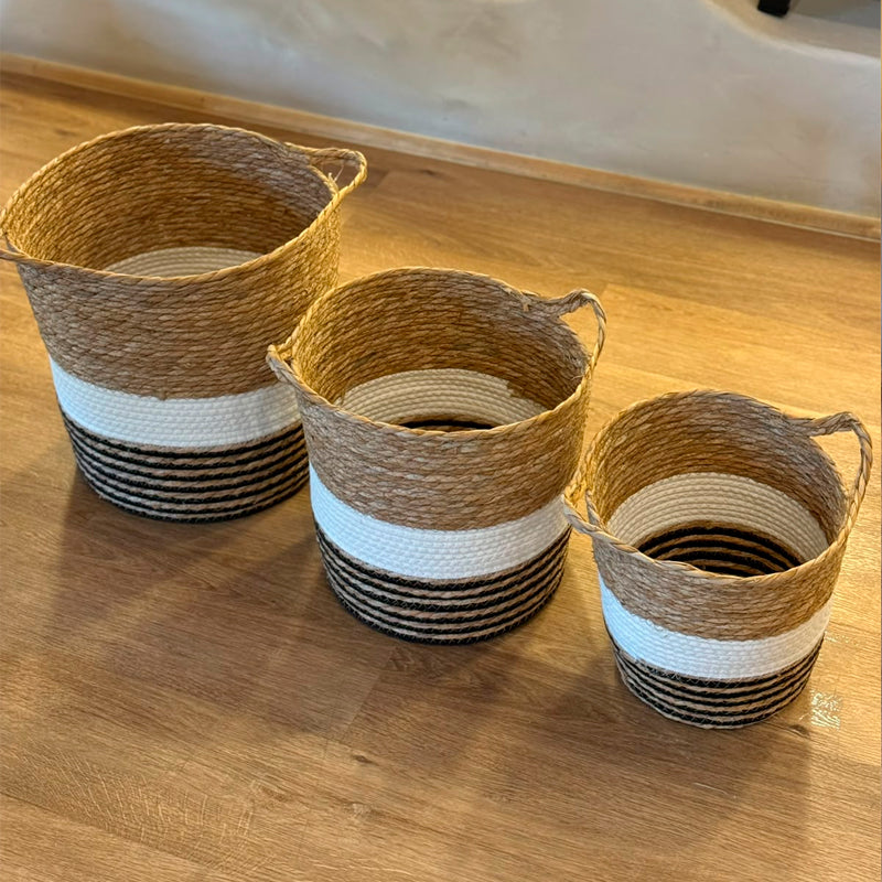 Set 3 Canastos Organizador De Hogar De Yute Natural Con Asa